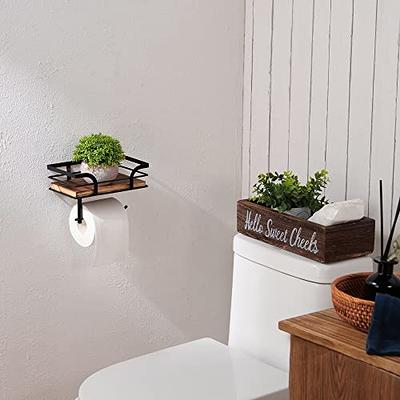 AIDILI Rustic Farmhouse Toilet Paper Holder with Shelf Bathroom Country Decor Accessories Warm Brown Wood for Wipes Cell Phone at MechanicSurplus.com TP002