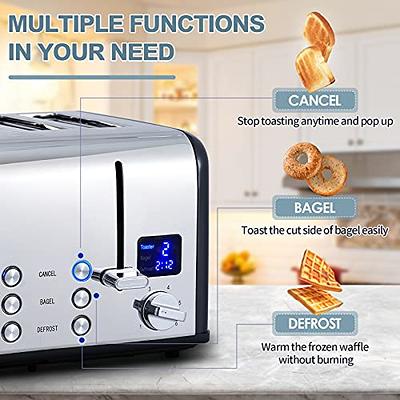 4 Slice Toaster, Stainless Steel Toaster with Extra Wide Slots Bagel, Defrost, Cancel Function, Dual Independent Control Panel, Removable Crumb Tray