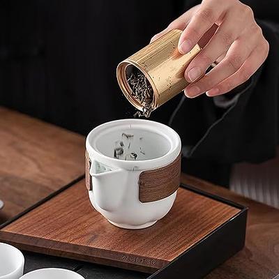 Portable Kungfu Tea Pot Set,Travel Ceramic Teacups with Infuser,A  Minimalist Look (One Pot Two Cups)