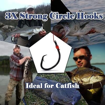 FishTrip Circle Hooks Saltwater for Catfish - 25pcs Offset 3X