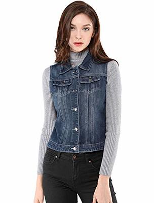 Allegra K Women's Buttoned Washed Denim Vest Jacket W Chest Flap