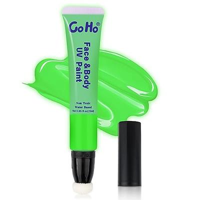 Go Ho UV Blacklight Neon Green Face Body Paint,Water Based Bright Color  Neon Fluorescent Body Paint with Cushion Applicator,Glow In The Dark Under  UV Lighting Party Neon Green Grinch Makeup Washable 