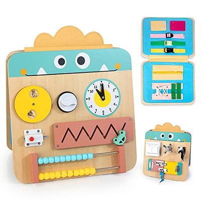 Wooden Montessori Toys for Toddlers, Travel Toy with Educational Activities  and Fine Motor Skills Activity Buckle Toy