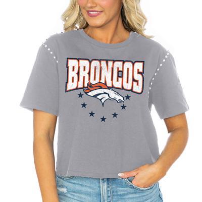 Denver Broncos WEAR by Erin Andrews Women's Plus Size Throwback Raglan  V-Neck T-Shirt - Heather Gray