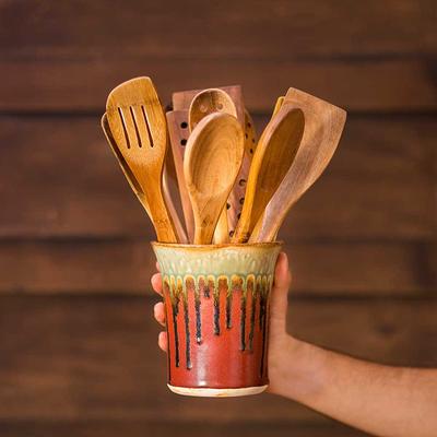 Ceramic Utensil Holder/Pottery Crock in Rustic Red, Flower Pot, Great As A  New House Gift - Yahoo Shopping