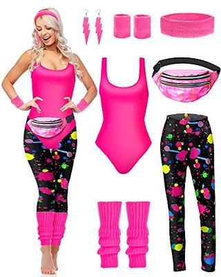 7 Pcs 80s Workout Costume 80s Accessories Set 80s 90s Leotard Legging Headband  Wristbands Leg Warmers Earrings Fanny Pack (Splash Print, Large) - Yahoo  Shopping