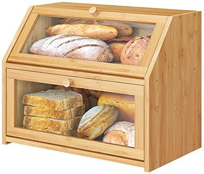 Laura's Green Kitchen Bamboo Bread Box for Kitchen Counter - Double Layer  Bread Storage with Clear Windows - Rustic Farmhouse Style Bread Bin