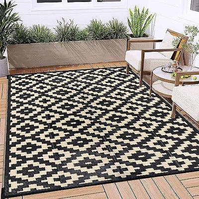 HUGEAR Outdoor Plastic Straw Rug, Waterproof Mat, Washable Large Floor Mat  and Rug for Outdoors, RV, Beach, Patio, Camping, Backyard, Deck, Picnic,  Indoor Outside (6x9ft,Geometry/Black&Beige) - Yahoo Shopping