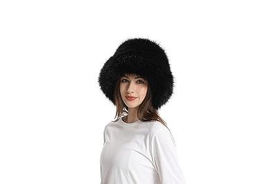 yamerbo Women Fuzzy Bucket Hat Winter Fluffy Furry Plush Faux Fur Hats Warm  Plush Solid Color Bucket Hat-Black - Yahoo Shopping