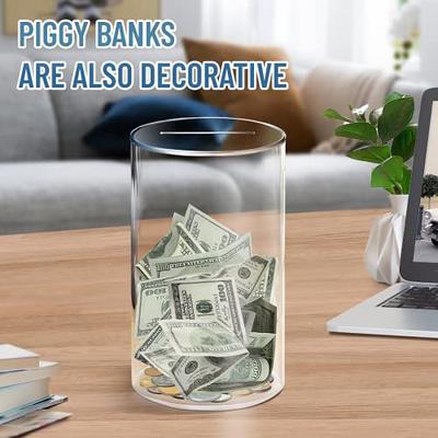 Clear Acrylic Piggy Bank for Adults Kids Unopenable Savings Coin Money Jar  Box M