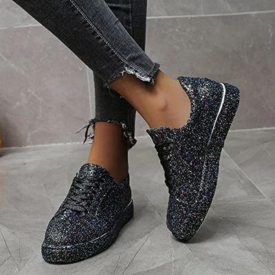 Women's Glitter Tennis Sneakers Floral Dressy Sparkly Sneakers Wedding Bridal Shiny Sequin Shoe