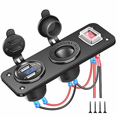 ELECTOP Cigarette Lighter Socket Panel Splitter, 12 Volt USB Outlet Panel &  Waterproof Dual USB Car