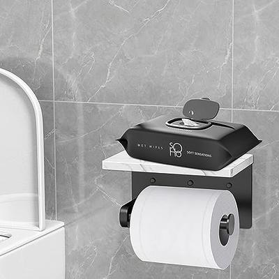 Toilet Paper Holder with Natural Marble Shelf for Bathroom Washroom,Wall Mounted Tissue Holder Suitable for Mega Roll (Middle 7.87 * 4.72 in, Nickel)