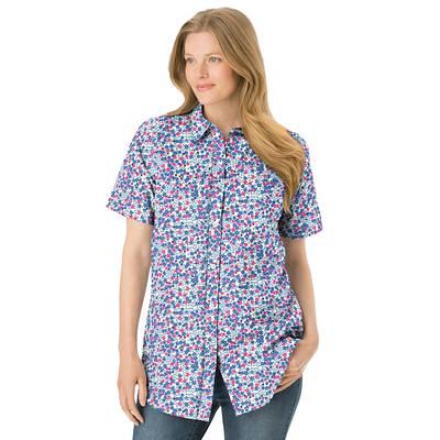 Woman Within Women's Plus Size Pintucked Button Down Gauze Shirt