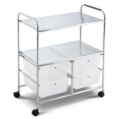 Costway 4-Drawer Cart Storage Bin Organizer Rolling w/Plastic Drawers Clear