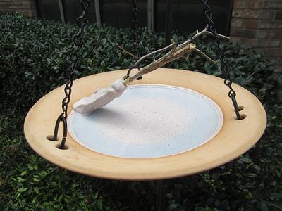 Ceramic Pottery Wheel-thrown Handmade Stoneware Hanging Small Bird Bath One of a Kind for the Garden