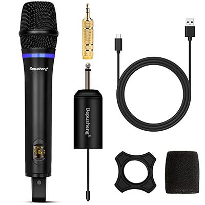 Bietrun Rechargeable Wireless Microphone, Dual Metal Cordless Handheld  Dynamic Wireless Mics with 1/4'' Output for Karaoke, Meeting, Singing,  Church