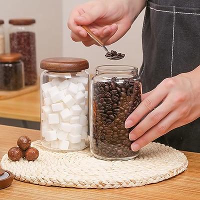 Glass Jars with Bamboo Lids,Glass Containers with Airtight Bamboo Lid and  Spoons,Sealed Glass Spice Jars for Candy Coffee Beans Sugar Nuts Cookies 