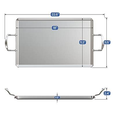 Stainless Steel Double Burner Griddle, 18'' x 11.5'' Grill Skillet for Medium or Low Heat Double Burner GAS Grill, Double Burner Electric Stovetop