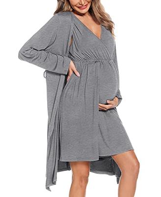 SWOMOG Womens 3 in 1 Delivery Labor Maternity Nightgowns Long Sleeve Robes  and Sleeveless Gown Nursing Nightdress Hospital Breastfeeding Dress Grey -  Yahoo Shopping