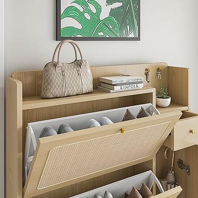 Shoe Cabinet for Entryway Slim， Rattan Shoe Cabinet, Freestanding Shoe Rack  Storage Hanging Cabinet with 3 Rattan Decorative Flip-Flop Drawers, Cabinet  for Entryway, Hallway, Bedroom (Nature) - Yahoo Shopping