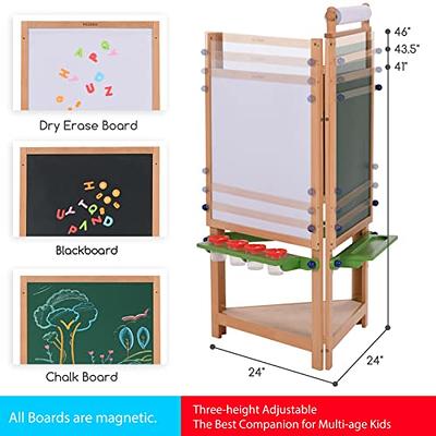 Top Bright Wooden Art Easel for Kids, Toddler Easel Adjustable with Paper Roll, Child Easel with Magnetic Chalkboard