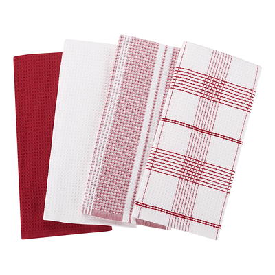 Mainstays 4-Piece Solid/Stripe Kitchen Towel Set, Red 