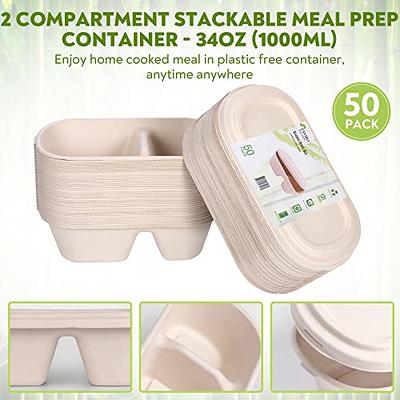 Enviro Safe Home Disposable Meal Prep Containers - Compostable Food Storage  Container with Lid - 50 Pack, 34oz - Microwavable, Oven Safe