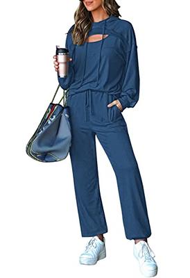 Pink Queen Women's Casual 2 Piece Lounge Sets Fashion Hollow Out Long Sleeve  Drawstring Hoodies Pocketed Pants Set Soft Sweatsuit Tracksuits Navy Blue S  - Yahoo Shopping