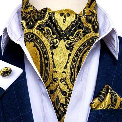 DiBanGu 3PCS Ascot Ties for Men Wedding Jacquard Woven 100% Silk Ascot  Cravat for Men Cravat Tie and Pocket Square Set