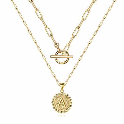 Dainty Layered Initial Necklaces for Women Trendy, GoldPaperclip