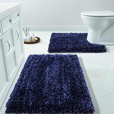 47x17 inch Oversize Non-slip Bathroom Rug Shag Shower Mat Soft Thick Floor  Mat Machine-washable Bath Mats with Water Absorbent Soft Microfibers Long  Striped Rugs for Powder Room, Navy 