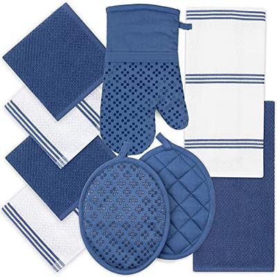 All Cotton and Linen Kitchen Towels, Dish Towels, Cotton Dish Cloths Set of  6, 18X28, White & Dark Navy Blue 