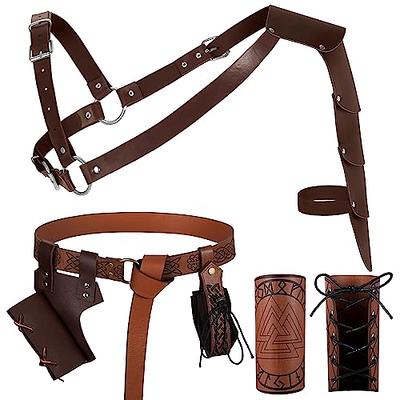 HiiFeuer Viking Embossed Waist Armor, Norse Faux Leather Wide Belt