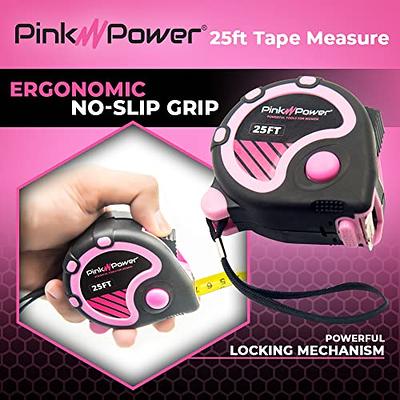 Pink Power 25ft Pink Tape Measure - Pink Measuring Tape Measure for Womens Tool Kit with Retractable Blade and Lock Button - Girls Tape Measure for