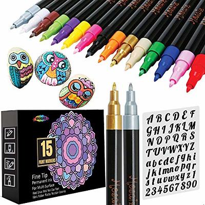 Mosaiz Acrylic Paint Pens for Rock Painting, 15 Colors including
