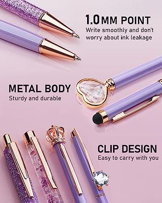 WEMATE 8PCS White Ballpoint Pens Set Metal Crystal Diamond Pen Fancy Pen  for Journaling in Black