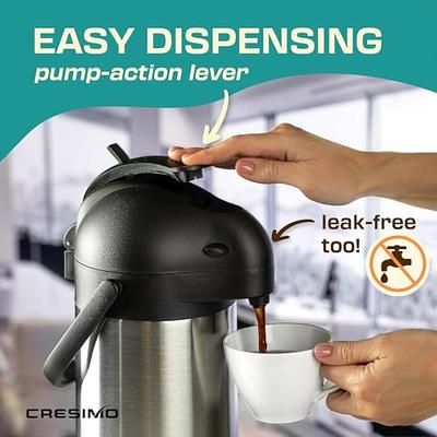 64 Oz (1.9 Liter) Airpot Coffee Dispenser with Easy Push Button | BPA-Free  Stainless Steel Carafe | Double-Wall Vacuum Insulated Thermos | Effectively