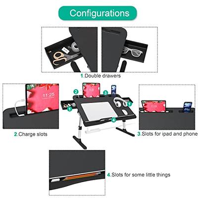 Husband Pillow - Bed Tray Desk, Adjustable Hard Wood PVC Desktop Lap Desk, Portable Laptop Table Stand Foldable Laptop Tray for Sofa Couch Floor