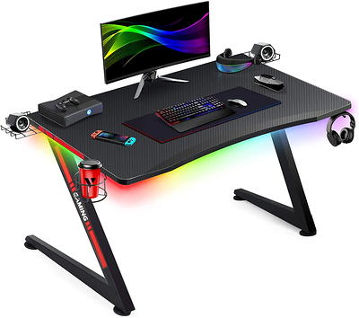 LACOO Gaming Desk L-Shaped Carbon Fiber Surface Gaming Corner Desk Table,  Black 