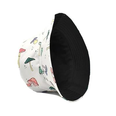 Unisex Bucket Hat Mushroom Print Double-Side-Wear Reversible White