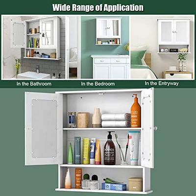 Gymax Bathroom Wall Cabinet Medicine Storage Cabinet w/ Open Shelf & Towel  Bar