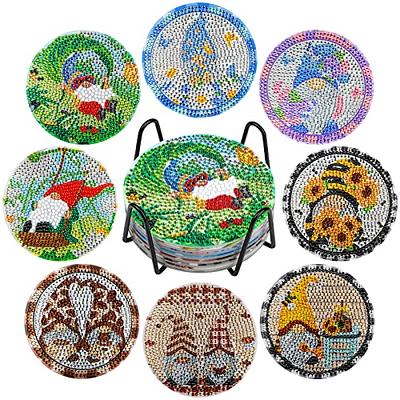 8pcs Diamond Painting Coaster, DIY Diamond Art Coaster Set For Adults,  Diamond Painting Cup Holder With Stand For Beginners Kids Art Craft Supplies