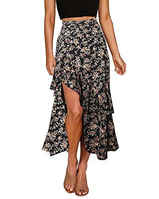 BTFBM Women 2024 Summer Spring Boho Long Skirts Dress Floral Print Elastic  Waist Split Ruffle High Low Beach Maxi Skirt(Print Floral Black, Small) -  Yahoo Shopping