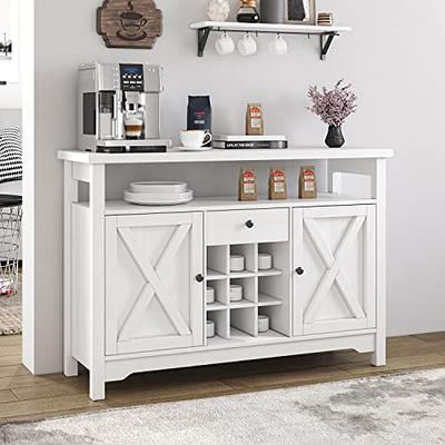 Farmhouse Coffee Bar Cabinet with Huth, 47 Sideboard Buffet Cabinet with  Removable 9 Wine Rack, Farmhouse Gray 