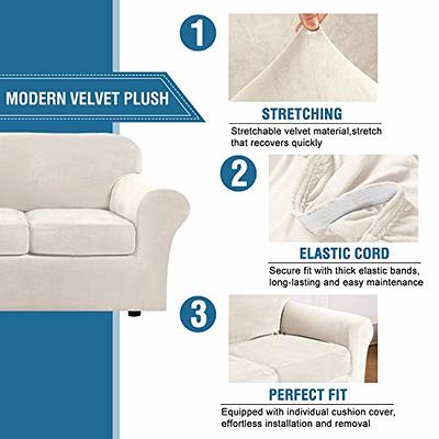 Velvet Sofa Seat Cushion Cover Thick Solid Soft Stretch Sofa Plush  Slipcovers