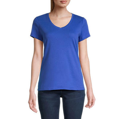 St. John's Bay Womens V Neck Short Sleeve T-Shirt, X-small, Blue - Yahoo  Shopping