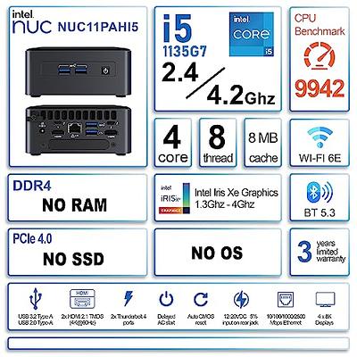 Intel NUC 11 NUC11PAHi5 16GB DDR4 RAM/256GB SSD,Win 11 Pro Mini PC,Core  i5-1135G7 Processor 8M Cache, up to 4.20 GHz Mini Desktop Computers