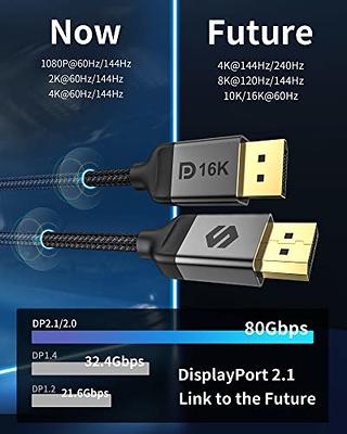 DisplayPort 2.1 Cable DP 2.0 Cable 16K60Hz 8K120Hz 80Gbps HDCP DSC 1.2a  Display Port 2 1 Cord Compatible FreeSync G-Sync Monitor