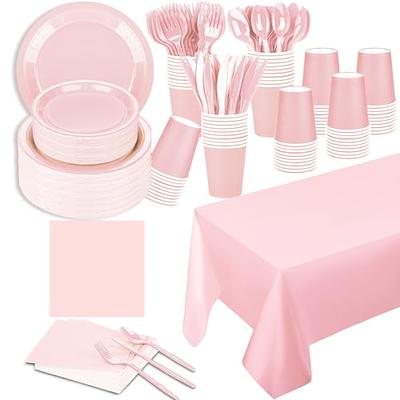 SparkSettings Pink Party Supplies Set, Serves 20 Guests, Disposable Dinnerware Set of 222 Pieces